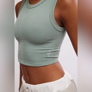 Free People, Green Ribbed Crop Top